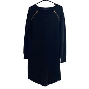 French Connection‎ Black Long Sleeve Sweater Dress Size S Gold Zippers